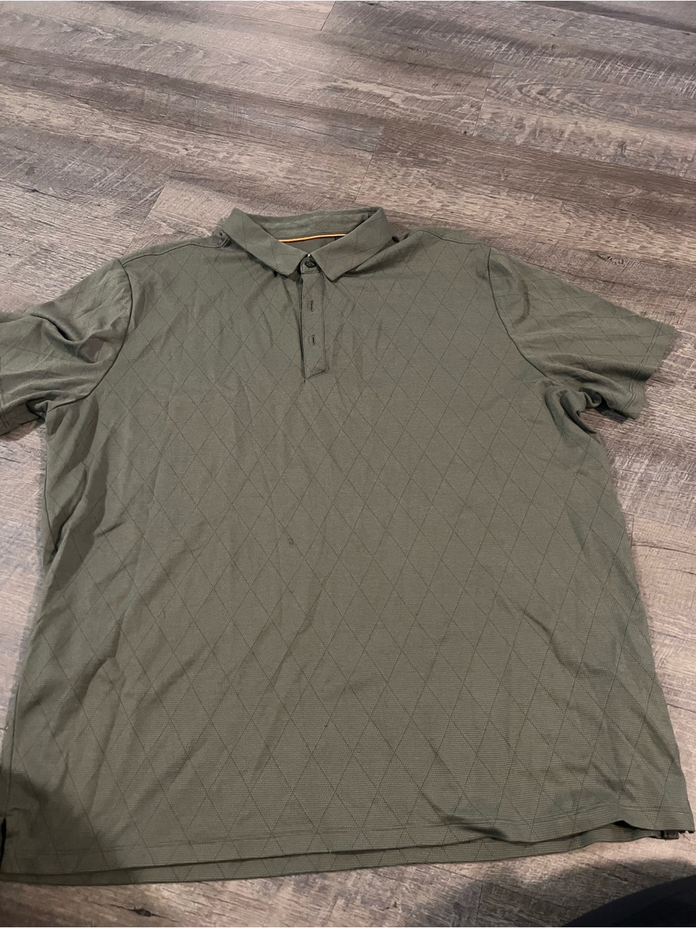Men's Olive Green Diamond-Pattern Polo Shirt